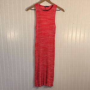 ZARA Ribbed Keyhole Midi Dress Hot Pink Bodycon Stretchy Size Small